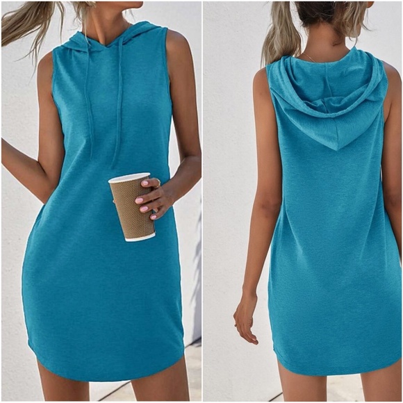 Casual Minimalist Sleeveless Hoodie Dress Pink - Picture 5 of 7